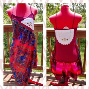 Artsy red scarf top S doilies upcycled festival flowy fairy